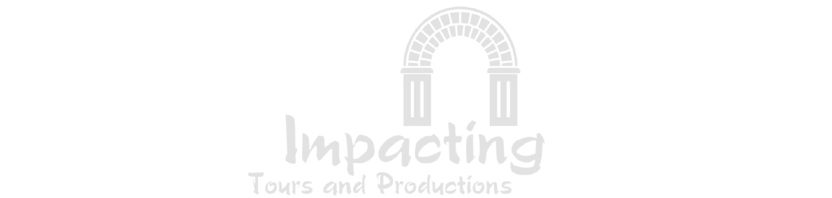 A green background with white letters that say impacting and productions.