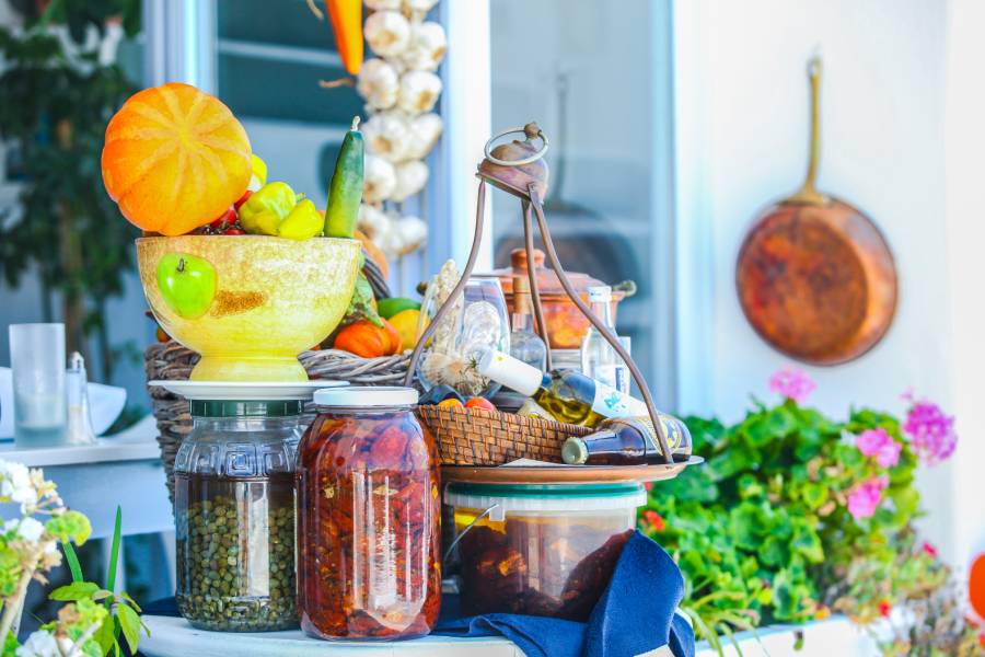 A table with many different types of food.